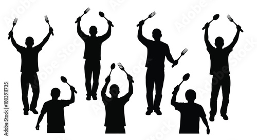 Culinary celebration with playful silhouettes of foodies and silverware