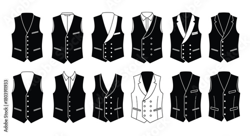 Elegant vector line art showcases timeless vest collection for men
