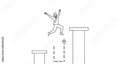 Businessman leaping to success reaching new heights with career growth