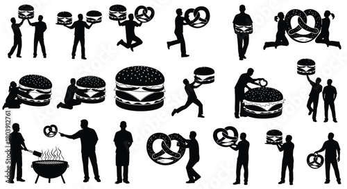 Celebrate food festival with silhouette burger and pretzel icons