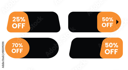 A set of four discount labels with different percentages off in orange and black on a white background