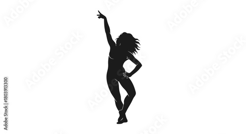 Dynamic silhouette of a woman dancing with arm raised in celebration
