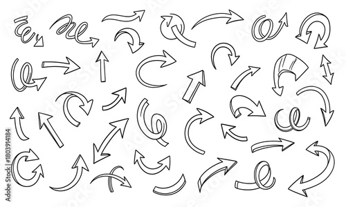 Versatile Assortment of Hand-Drawn Doodle Arrows for User Interface Design and Creative Graphic Projects
