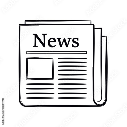 Vector illustration of a newspaper with "News" text, symbolizing media, journalism, and information. Isolated on a transparent background. Sketch style