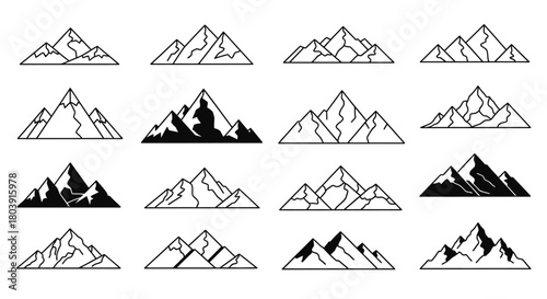 Modern mountain range icons for adventure and nature design projects