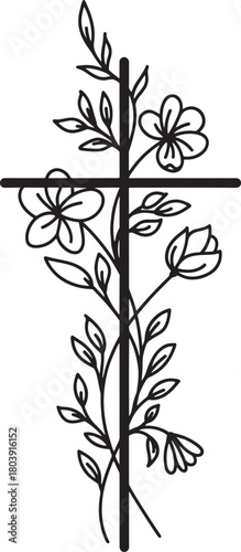 Christian cross decorated with flowers