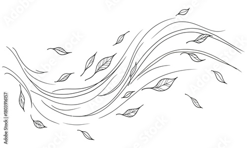 Autumn wind blowing leaves across the landscape, perfect for seasonal designs and illustrations