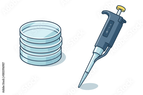 Micropipette and stacked petri dishes essential tools for scientific research and medical testing