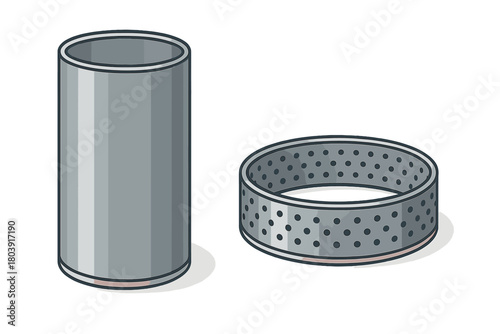 Metallic cylindrical pipe and perforated sleeve component for industrial machinery