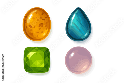 Colorful glossy jewels and precious stones in various shapes and cuts