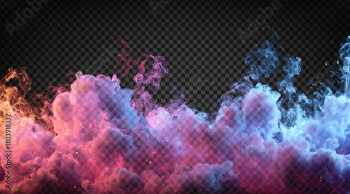 Vector magical purple and pink smoke border isolated on the transparent background.