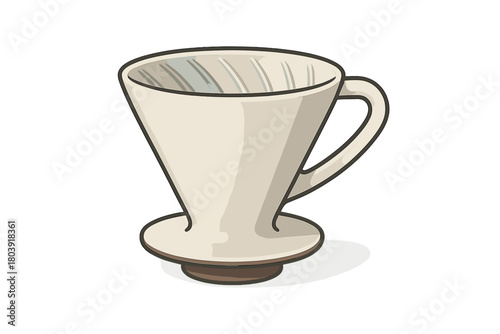 Classic ceramic coffee pour-over filter cone brewing device with handle isolated