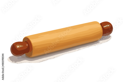 Classic wooden rolling pin kitchen utensil isolated on clean white background