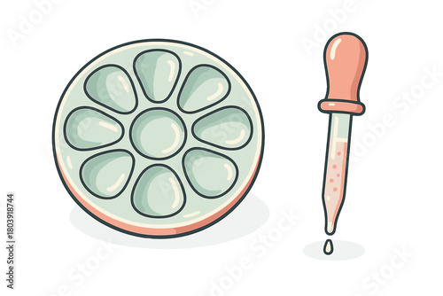 Laboratory spot plate and dropper dispensing liquid for chemical or medical testing