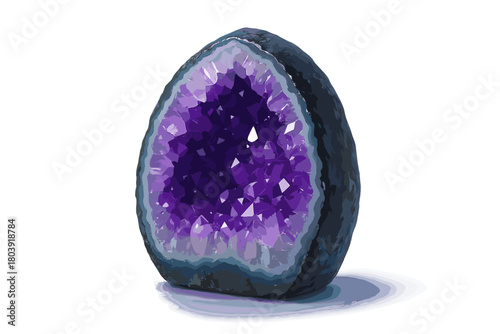 Detailed purple amethyst geode crystal mineral stone isolated on white background