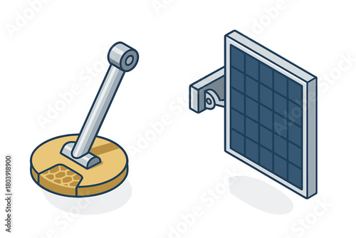 Isometric solar panel module and structural support base with honeycomb core