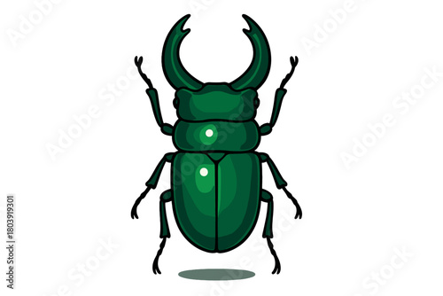 Bright green stag beetle insect with large curved mandibles on white background