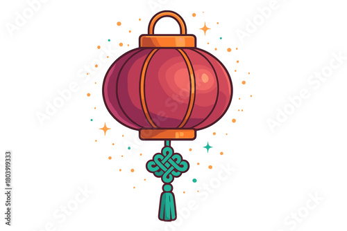 Stylized traditional Asian lantern with decorative knot and tassel design