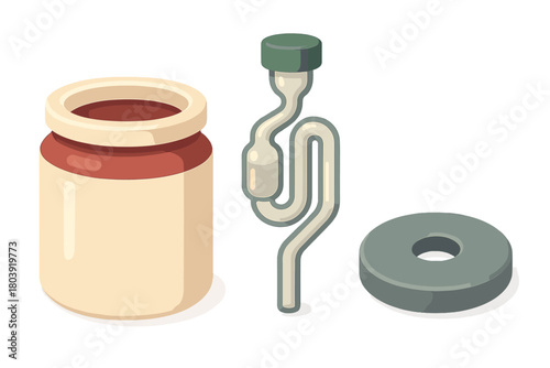 Essential home brewing and fermentation equipment set featuring jar, airlock, and lid