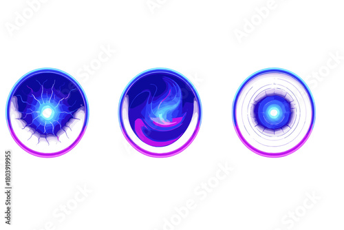Abstract glowing energy spheres with electric plasma effects and futuristic neon rings