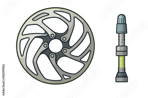 Bicycle disc brake rotor and tubeless valve stem components for cycling equipment maintenance