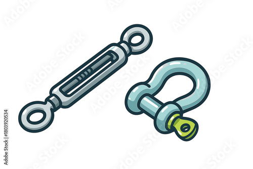 Essential metal turnbuckle and bow shackle rigging hardware for industrial use