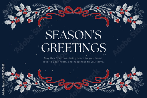 Elegant Season's Greetings Christmas Card with Festive Design and Holiday Wishes