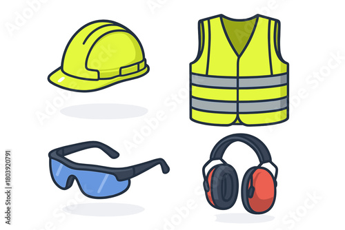 Safety helmet, reflective vest, protective glasses, and noise-canceling earmuffs set