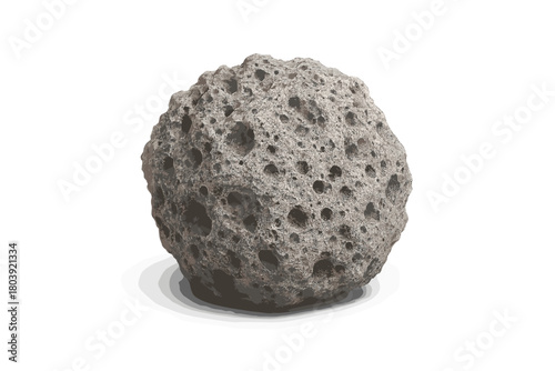 Detailed porous gray space rock isolated on a clean white background