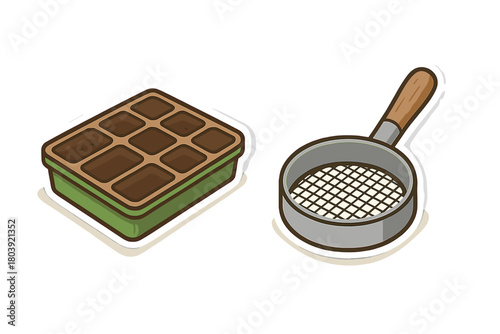 Seed starting tray and soil sifter used for planting and horticulture