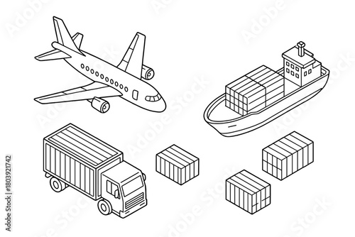 Global cargo logistics network with air, sea, and land transport vehicles