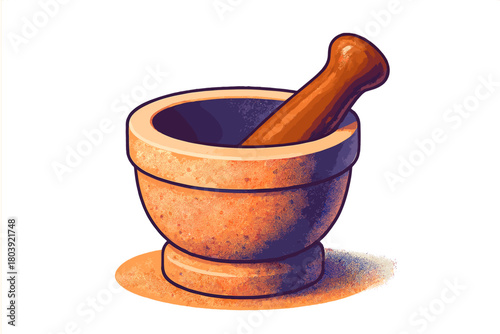 Classic textured stone mortar and smooth wooden pestle kitchen tool set