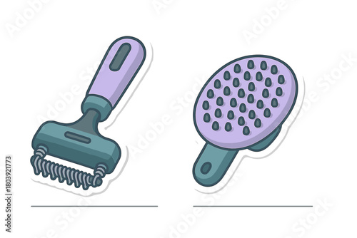 Set of essential pet hair removal tools for dog and cat grooming maintenance