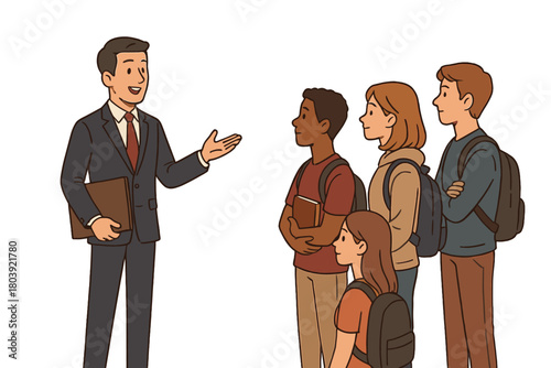 Professional man addressing diverse group of students listening to a presentation