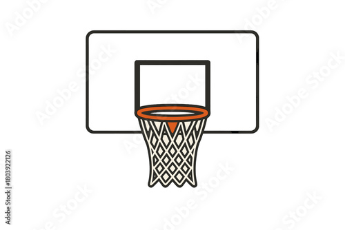 Basketball hoop with orange rim and net attached to a white backboard