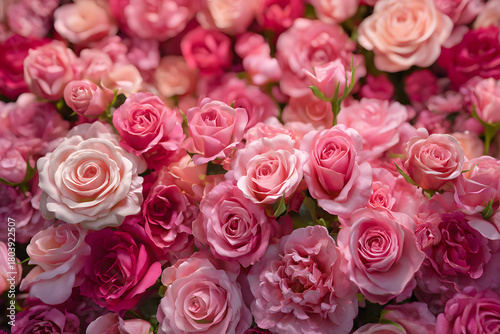 A wall adorned with lush pink roses creates a romantic backdrop, filling the room with love and warmth, perfect for celebrating Valentineâs Day.