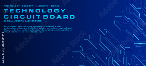 Technology Circuit Board Interface — Blue Gradient Background. A soft gradient combined with intricate glowing circuit details, producing a sleek modern tech interface.