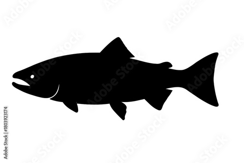 Black silhouette of a large freshwater or saltwater fish like salmon or trout