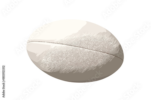 Plain white leather rugby ball with visible stitching isolated on clean background