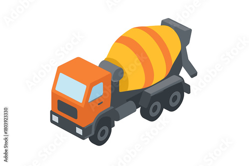 Heavy industrial construction vehicle concrete mixer truck in detailed isometric view on white background