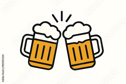 Two beer mugs clinking together in a celebratory toast with spilling foam