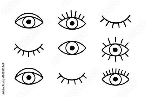 Minimalist stylized open and closed eye symbols with thick black outlines