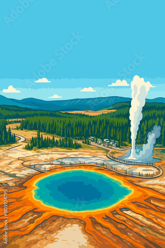 amazing crater in yellowstone national park emits and reflects yellow color