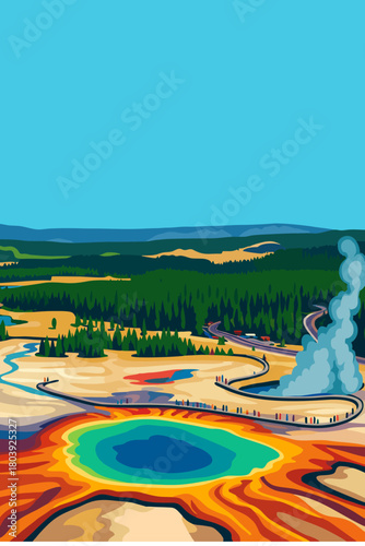 amazing crater in yellowstone national park emits and reflects yellow color