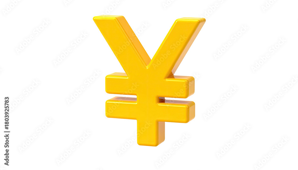 Fototapeta premium Gold yen symbol isolated on black, slightly turned