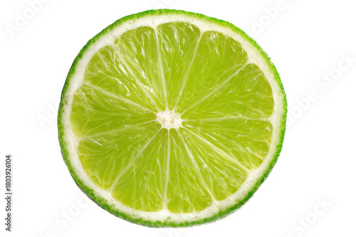 Close up of a vibrant green lime slice with white pith and black background citrus fruit, Isolated On Transparent Background, Png Cut Out