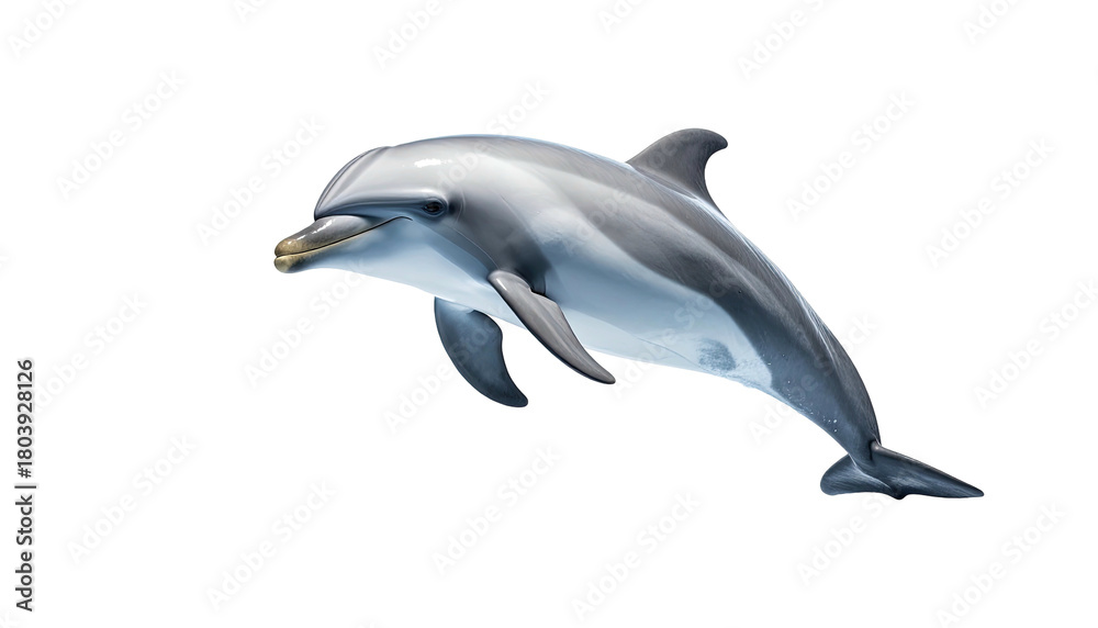 Fototapeta premium Dolphin leaps, gray and white, against black background