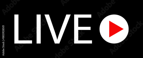 Live streaming icon. Live broadcast video broadcasting icon. Broadcast symbol. Social media live video. Red button sign for news, shows, video, TV, movies. Vector icon illustration, PNG or JPG