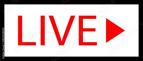 Live streaming icon. Live broadcast video broadcasting icon. Broadcast symbol. Social media live video. Red button sign for news, shows, video, TV, movies. Vector icon illustration, PNG or JPG