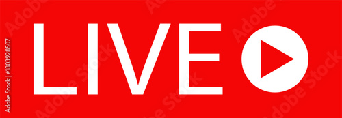 Live streaming icon. Live broadcast video broadcasting icon. Broadcast symbol. Social media live video. Red button sign for news, shows, video, TV, movies. Vector icon illustration, PNG or JPG